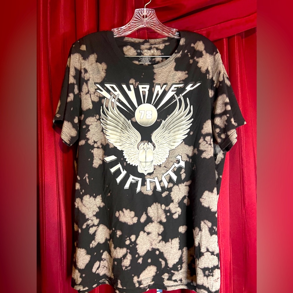 JOURNEY Infinity Tee Men Size L Black Bleached Spot Short Sleeve Graphic Tee K3